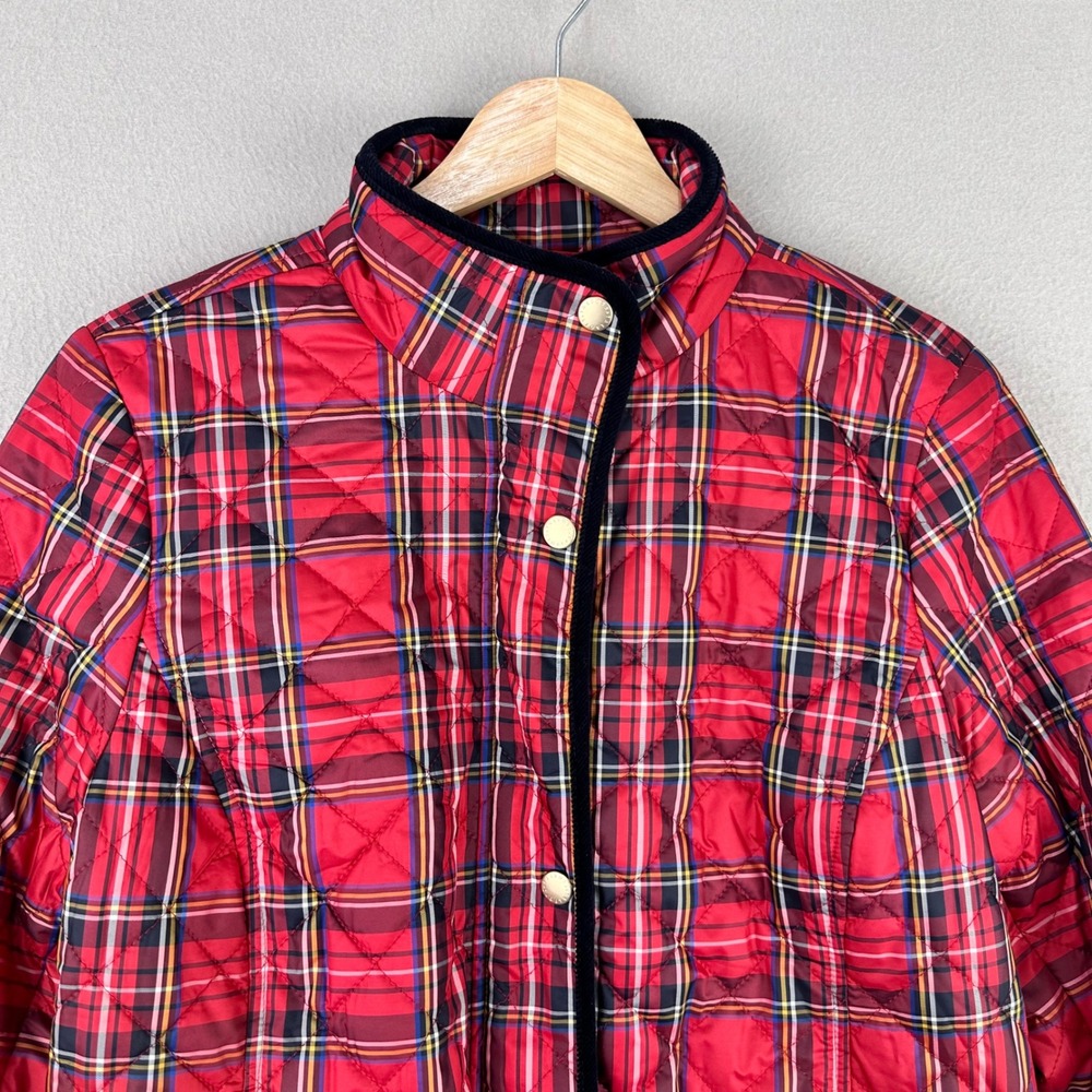 Talbots Quilted Puffer Jacket Womens S Red NWT Plaid Full Zip Preppy Office - Picture 3 of 9